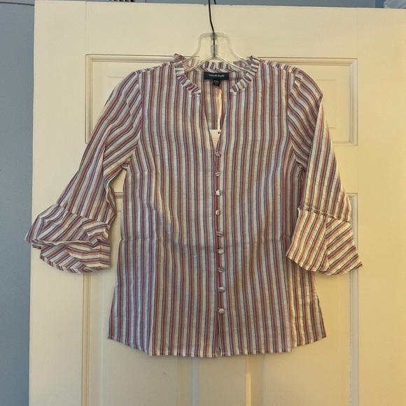 Modcloth Professional Pizzazz Button Down Shirt Multicolor Ruffle Size XXS NWT - Picture 1 of 11